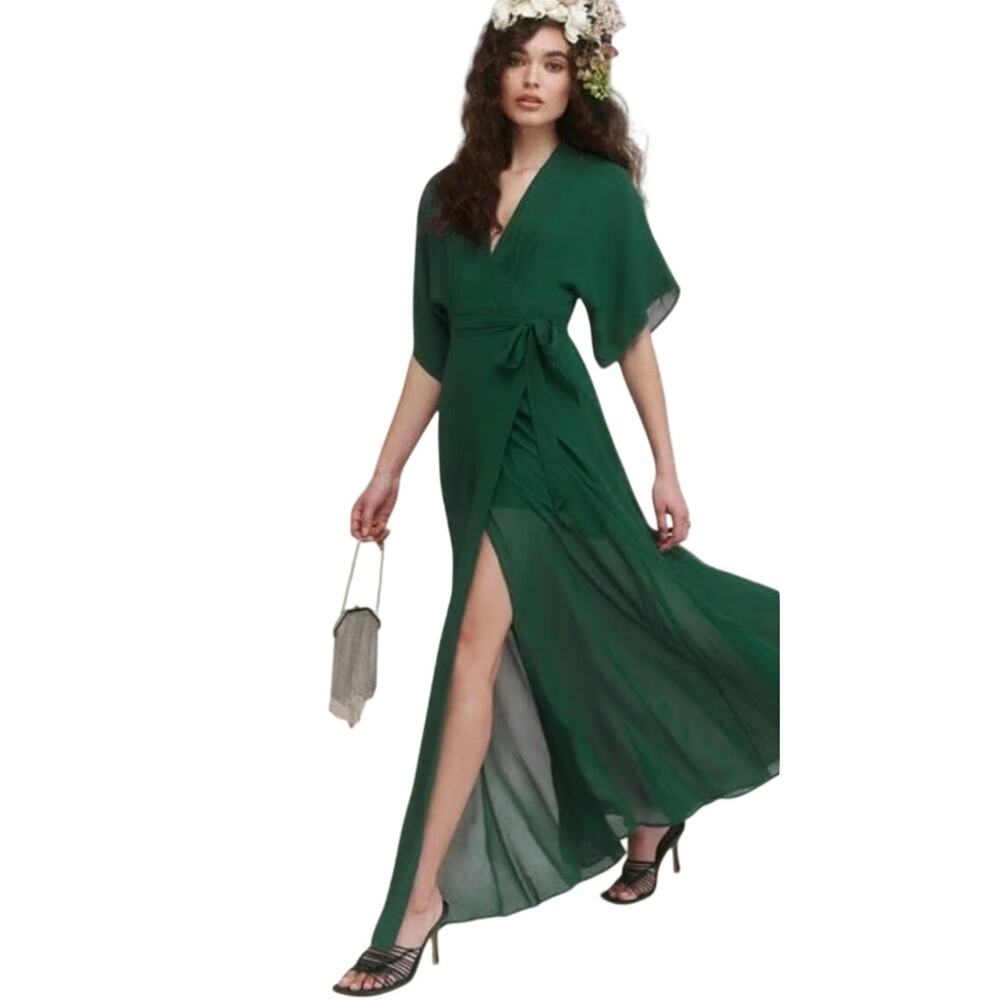 $348 Reformation Anthropologie Petites Winslow Dress Emerald Small NWT - Picture 3 of 8
